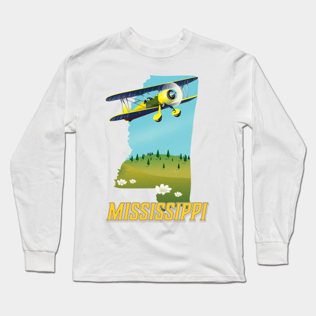 Mississippi map travel poster Long Sleeve T-Shirt by nickemporium1